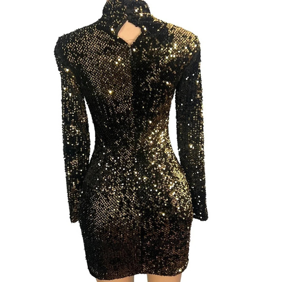 Milly Sequin Gold Turtleneck Mini Dress - Picture 8 of 11